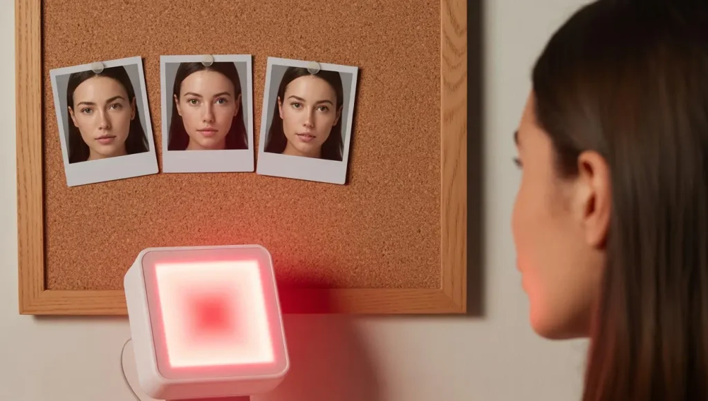 A woman taking a weekly selfie in consistent lighting