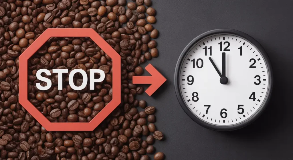 Coffee beans and a clock indicating a caffeine cutoff time.