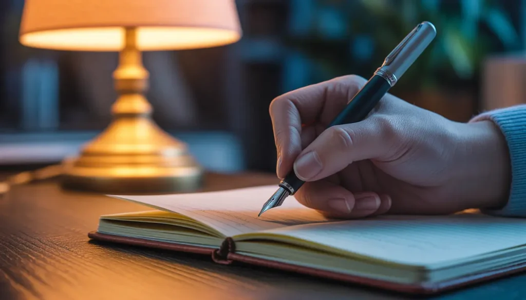 writing in a journal at night